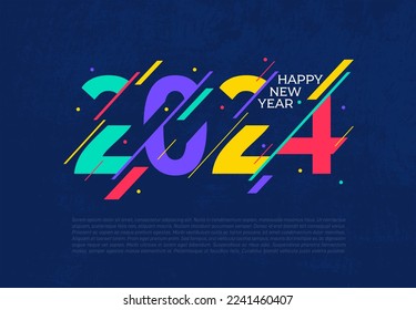 2024 Happy New Year logo trend design. 2024 colored number design template. 2024 typography symbol Happy New Year. Vector illustration with labels trendy and fashionable colors.