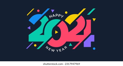 Vector de diseño del logo de Año Nuevo Feliz 2024. plantilla de diseño de año nuevo 2024 colorida y moderna.