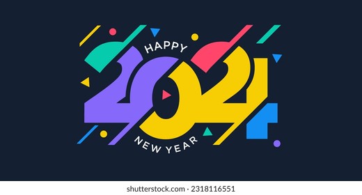 Vector de diseño del logo de Año Nuevo Feliz 2024. plantilla de diseño de año nuevo 2024 colorida y moderna.