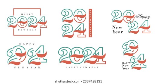 Diseño de texto del logo de Año Nuevo Feliz 2024. plantilla de diseño de números 2024. Ilustración vectorial.