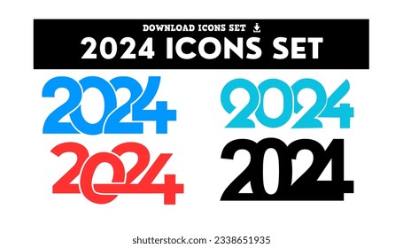 2024 Happy New Year logo text design. Set of 2024 number design template. Christmas symbols 2024 Happy New Year. Vector illustration with black labels logo for diaries, notebooks, calendars.
