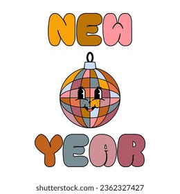 2024 Happy New Year logo text design. Cute characters in groovy retro style. Set of 2024 number design template. Vector illustration diaries, notebook, calendar.