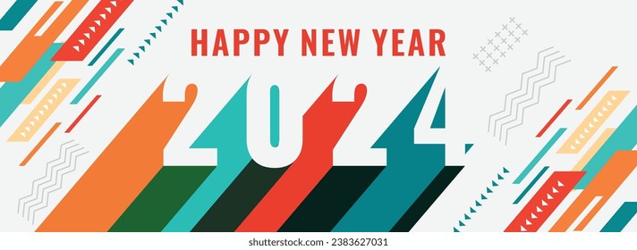 2024 Happy New Year logo trend design. 2024 colored number design template. 2024 typography symbol Happy New Year. Vector illustration with labels trendy and fashionable colors.

