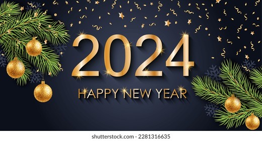 2024 Happy New Year and Merry Christmas greeting card, banner, poster, flyer.