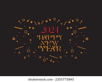 2024 Happy New Year and Merry Christmas Celebrations Banner and new year wish design vector with party poppers, stars, iceflakes, fireworks and Isolated background for Happy New Year 2024 Wish