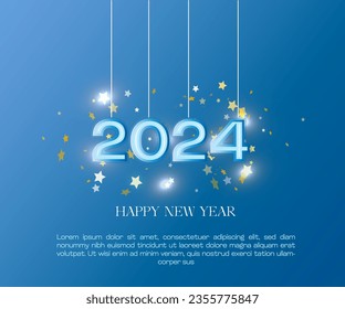 2024 Happy New Year and Merry Christmas Celebrations Banner and new year wish design vector with party poppers, stars, iceflakes, fireworks and Isolated background for Happy New Year 2024 Wish