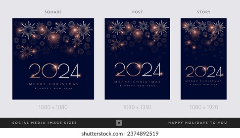 2024 Happy New Year Merry Christmas social media design - square, post, stories custom sizes