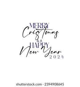 2024 Happy New Year and Merry Christmas card or background. Hand drawn lettering. Chalkboard design, chalk.