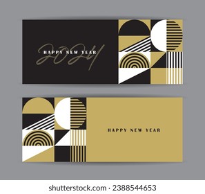 2024 Happy New Year minimal banner set. Decorative modern abstract typographic 2024 for season decoration, calendar, branding, banner, voucher, greeting card, graphic print, etc.