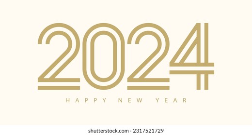 2024 Happy New Year. 2024 modern text vector luxury design gold color.