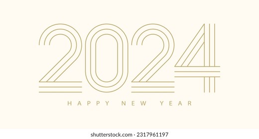 2024 Happy New Year. 2024 modern text vector luxury design gold color.