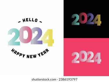 2024 happy new year number text vertical stripes line colorful vector design template
