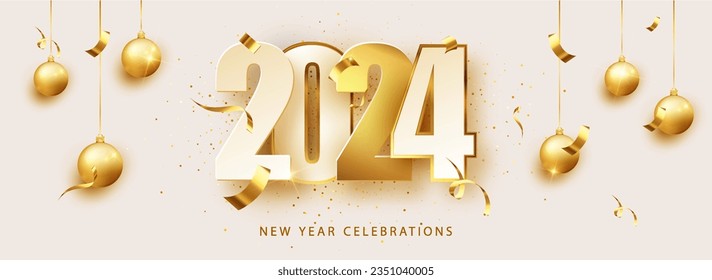 2024 Happy New Year numerals presented against a pristine white background, ideal for crafting holiday greeting card designs.