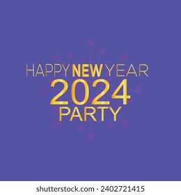 2024 Happy New Year party. Gold glitter shining in light with sparkles abstract celebration. Greeting festive card vector illustration.