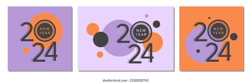 2024 Happy New Year posters. Design templates with typography logo 2024. Vector illustration for card, banner, cover, for calendar.