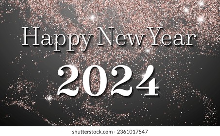 2024 Happy New Year premium vector greeting card. Confetti particles font calligraphy. Happy New Year wishes, 2024 text over confetti scatter. Luxury banner.