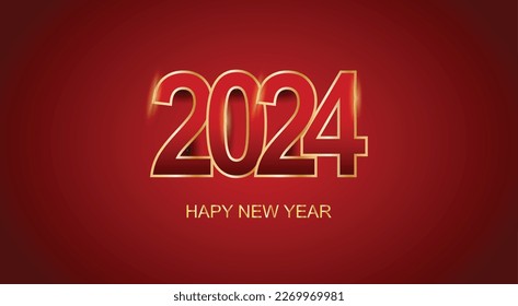 2024 Happy New Year red and gold number design template. Holiday greeting card design. Vector illustration.