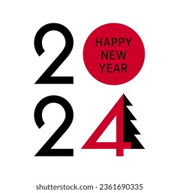 2024 Happy New Year red black banner with abstract fir tree. Colorful text design for holiday greetings and invitations. Vector illustration. 2024 number. New Year poster, social media template.