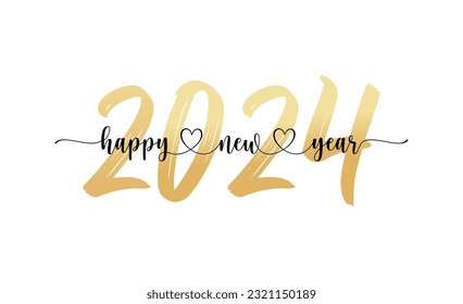 2024 HAPPY NEW YEAR script text hand lettering. Design template Celebration typography poster, banner or greeting card for Merry Christmas and happy new year.New year symbols 2024.Vector Illustration.