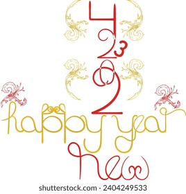 2024 HAPPY NEW YEAR script text hand lettering. Greeting concept for 2024 new year celebration.
