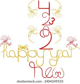 2024 FELIZ guión de AÑO NUEVO con letras a mano. Concepto de saludo para la celebración del año nuevo 2024.