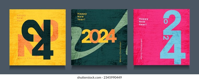 2024 Happy New Year. Set Trendy Number 2024 for Calendar, Party, Festival. Background Typography 2024 for Poster, Website, Placard, Cover, Advertising. Vector illustration.
