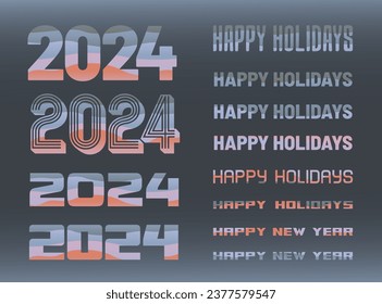 2024 Happy New Year Set with Logo and Text. Every element you can use separately. Holiday Greeting Vector Illustration