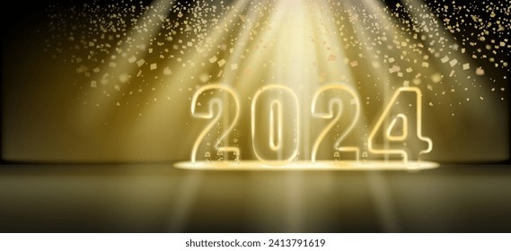 2024 Happy New Year shining light sparkles background