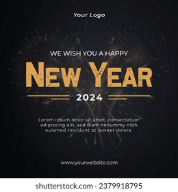 2024 happy new year square template for calendar, poster, flyer, banner and social media post template