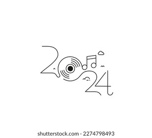 2024 Happy New Year Text Typography Design Element.