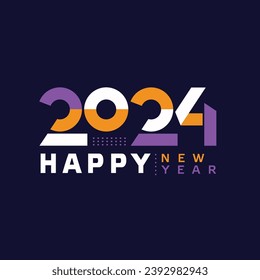 2024 Happy New Year text design modern color . 2024 number design template. Vector illustration.