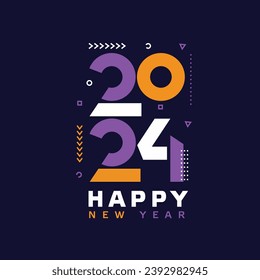 2024 Happy New Year text design modern color . 2024 number design template. Vector illustration.