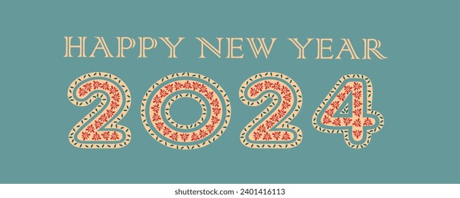 2024 happy new year with tiny flowers and leaves in green background with color of the year