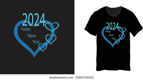 2024 Happy New Year T-shirt, Heart shape T-shirt, 2024 Heart T-shirt, 2024 T-shirt