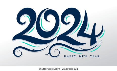 2024 happy new year typography with hand drawn design 