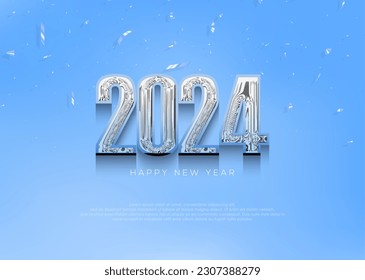 2024 Happy new year, vector background with cool blue shades.
