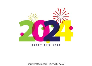 2024 Happy New Year vector illustration captures the spirit of celebration as it welcomes the arrival of the new year 2024. Illustration showcases the numerals 2024 adorned with cheerful elements.