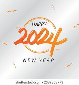 2024 happy new year vintage logo design. hand draw retro typography with gradient color and party decoration. modern design for social media, banner, poster, calender,  greeting and celebration. 
