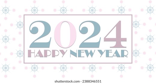 2024 Happy New Year Winter Banner with Snow Flakes Pattern in Pink Blue Purple Colors Vector Illustration