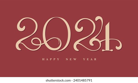 2024 Happy new year wishes text calligraphy on vintage red background. chinese happy new year  celebration