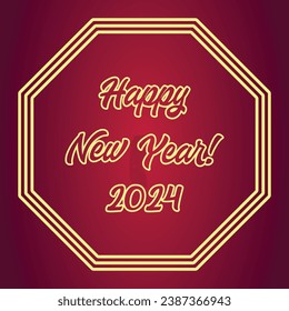 2024 Happy New Year Wishing Word Design, Calligraphy Gold text word and Red Background with Gold Frame, Vector Illustration Abstract Editable image