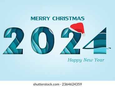 2024 happy new year.Paper cut 2024 word for new year festival.card,happy,Vector concept luxury designs and new year celebration.