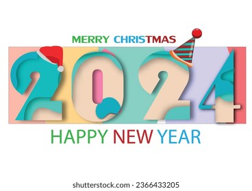 2024 happy new year.Paper cut 2024 word for new year festival.card,happy,Vector concept luxury designs and new year celebration.
