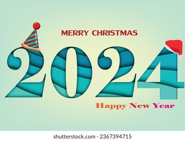 2024 happy new year.Paper cut 2024 word for new year festival.card,happy,Vector concept luxury designs and new year celebration.