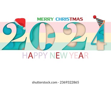 2024 happy new year.Paper cut 2024 word for new year festival.card,happy,Vector concept luxury designs and new year celebration.