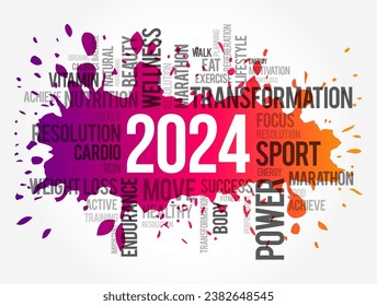 2024 health and sport goals word cloud, motivation concept background