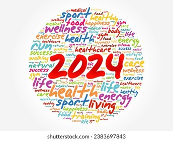 2024 health and sport goals word cloud, motivation concept background