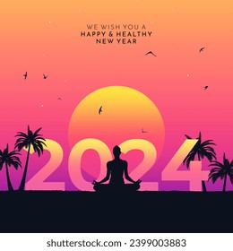 2024 Healthy and Happy New Year Social Media Yoga Greeting