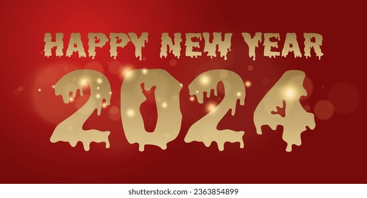 2024 horror. 2024 Happy New year with sparkling golden light effect on dark background. Round frame For Calendar, poster design