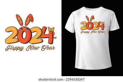 2024 Illustration, New Year T-shirt Design, Cartoon illustration 2024